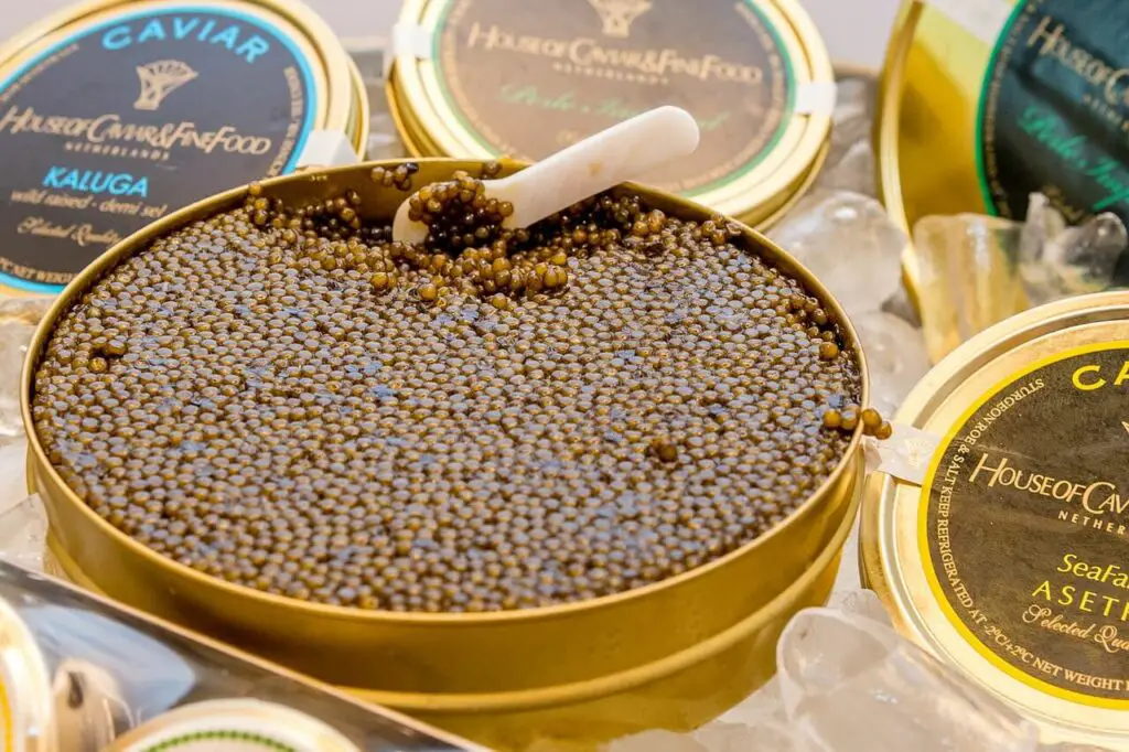 A large tin can full of caviar