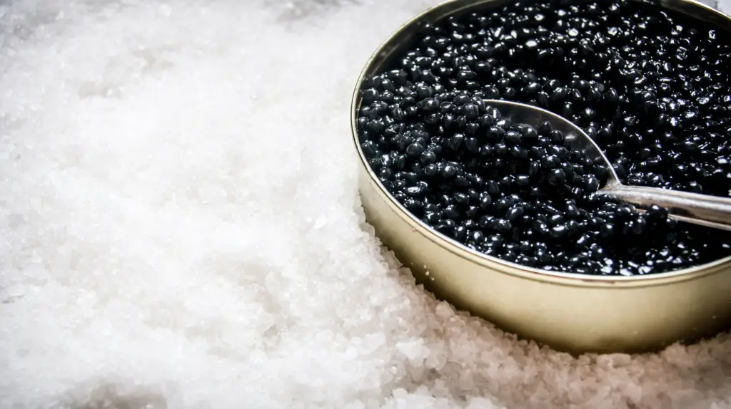  a Can of American caviar on ice