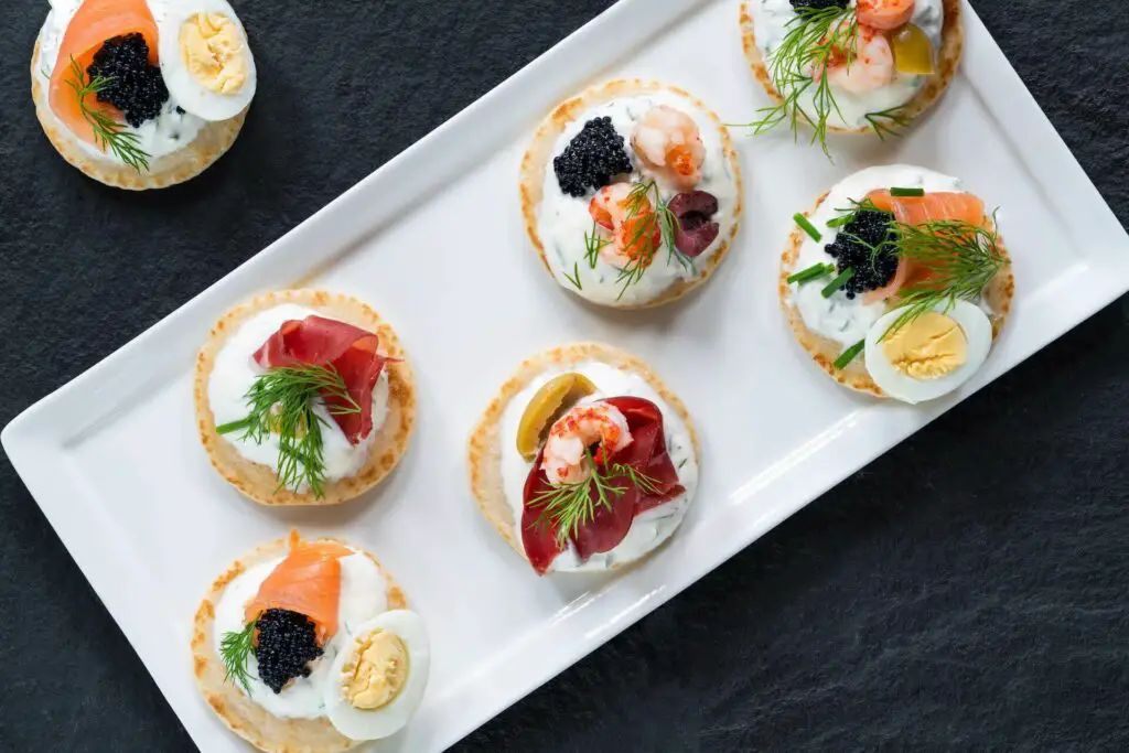 Served blinis with caviar